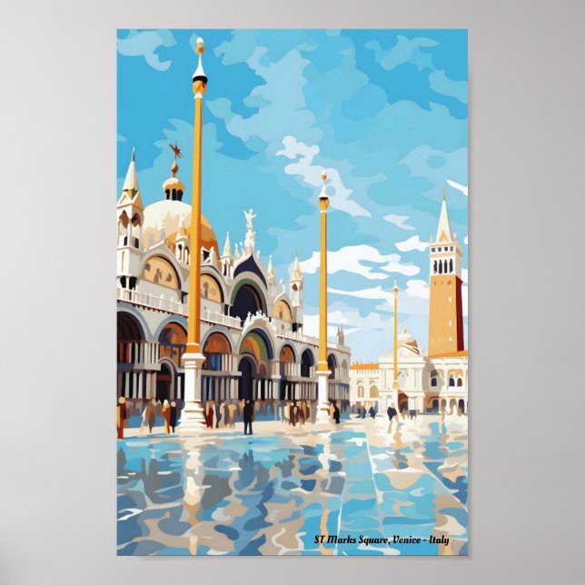 Poster Rua Marks Square Veneice Viagens vintage Itália (Frente)