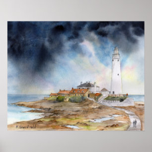 Poster Rua Marys Lighthouse Whitley Bay Watercolor