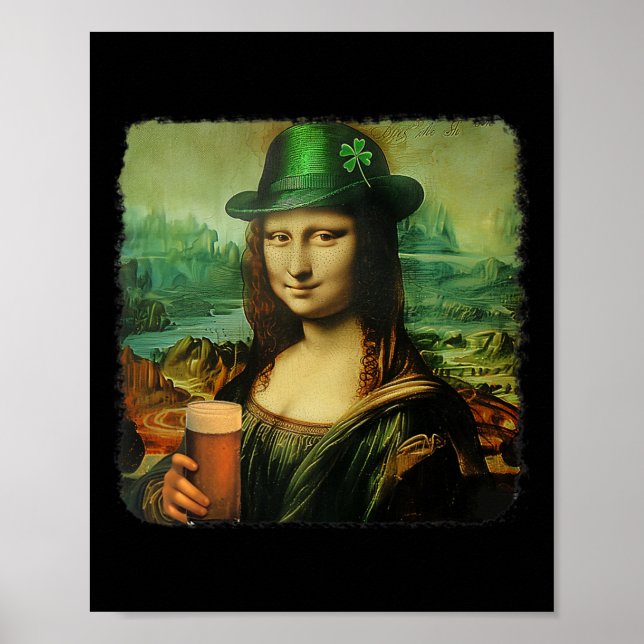 Poster Rua Mona Lisa Engraçada. Dia dos Patricks Shamrock (Frente)