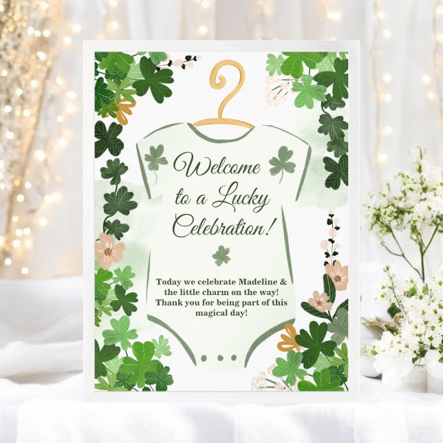 Poster Rua, o Chá de fraldas de Charm Feliz de Patrick. (St. Patrick's Lucky Charm Baby Shower Welcome Poster)