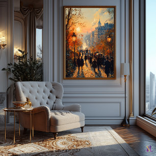Poster Rua Parisiense no Sunset no Estilo Impressionista