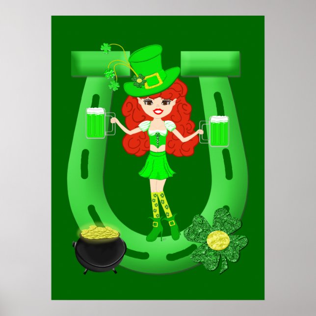 Póster Rua Pat's Day Redhead Girl Leprechaun (Frente)