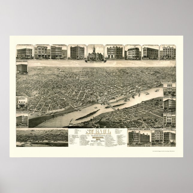 Póster Rua. Paul, Mapa Panorâmico do MN - 1883 (Frente)