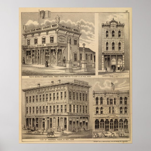 Póster Rua. Paul, Minneapolis, mapa litográfico de Minnes (Frente)