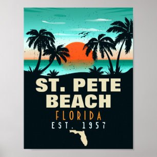 Poster Rua. Pete Beach, Retro Sunset Palm Tree 60s