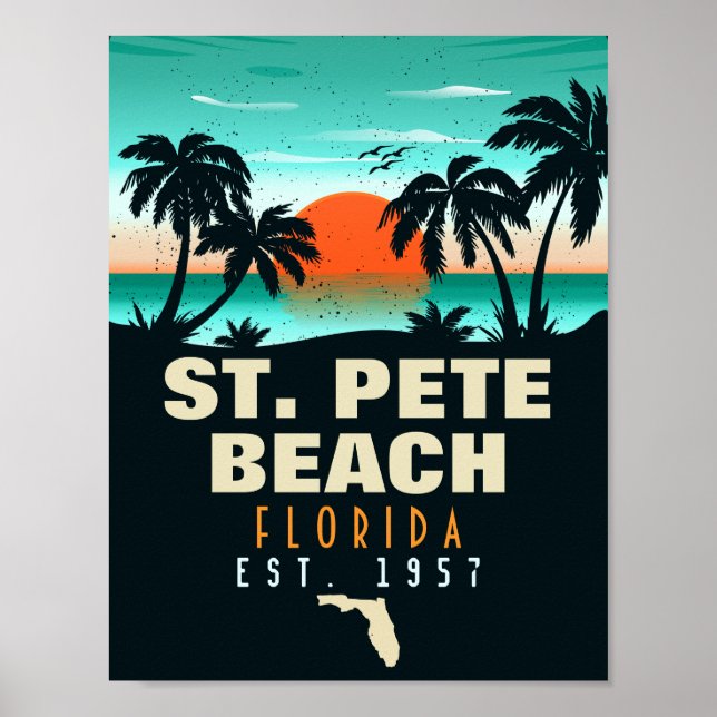 Poster Rua. Pete Beach, Retro Sunset Palm Tree 60s (Frente)