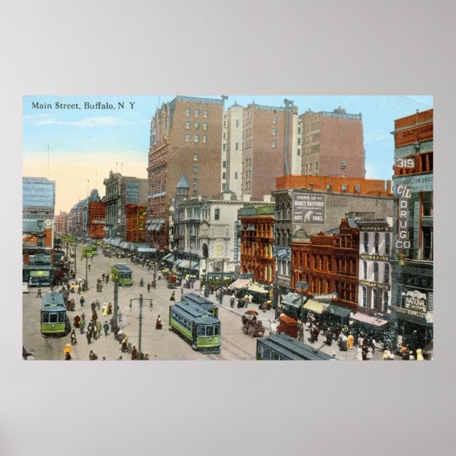 Poster Rua principal, Buffalo 1913 Vintage (Frente)