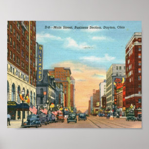 Póster Rua principal, vintage de Dayton, Ohio