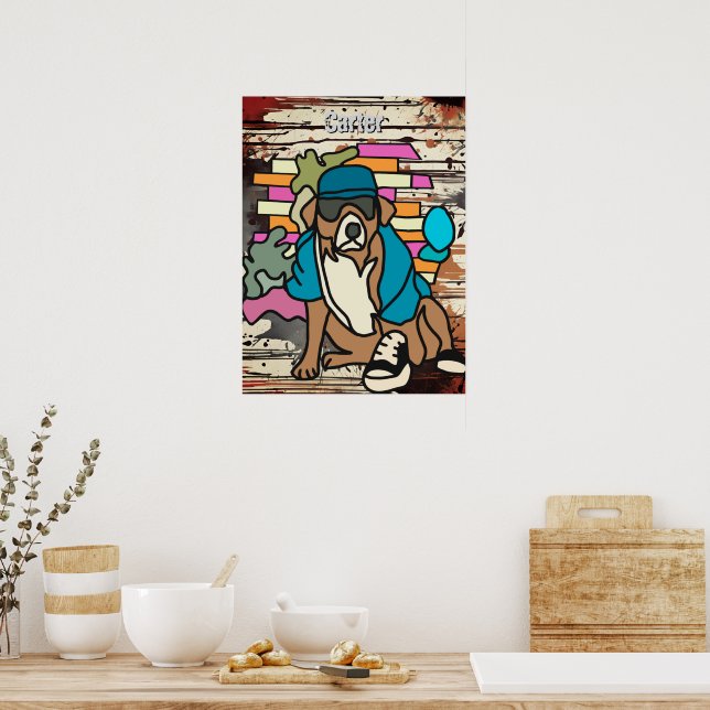 Poster Rua Retro Cachorro, Boné e tênis | Engraçado Throw (Cozinha)