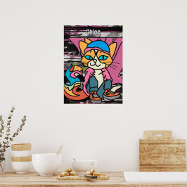 Poster Rua Retro Cat, Boné e tênis| Engraçado