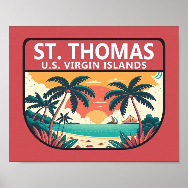 Poster Rua Thomas Ilhas Virgens Americanas Retro Emblem (Frente)