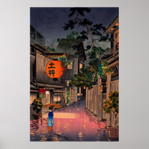 Poster Rua Tóquio Rainy, noite em Ushigome Koitsu