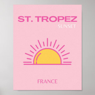 Poster Rua Tropez, França, Sunset, Viagem Art, Rosa