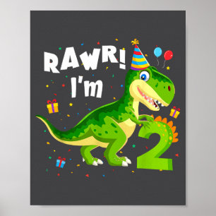 Poster Ruar sou 2 Aniversário de 2 anos T Rex Dinossauro
