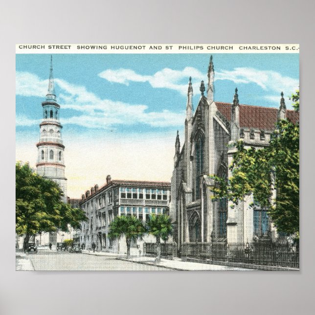 Póster Ruas da Igreja, Charleston, Carolina do Sul (Frente)