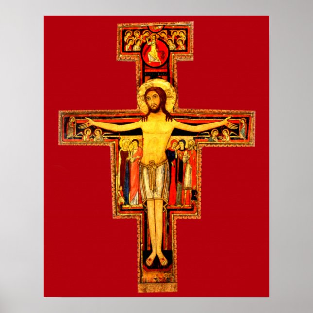 Póster Ruas de San Damiano Crucifix na Católica Assisi (Frente)