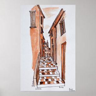 Póster Ruas medievais de Bastia  Córsega, França