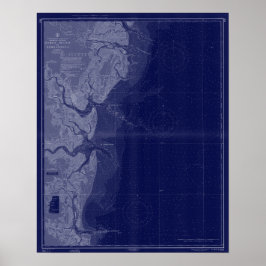 Poster Ruas Simons Georgia Mapa Náutico Gráfico Blue Art
