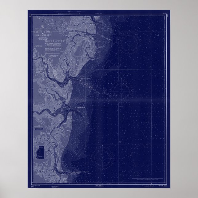 Poster Ruas Simons Georgia Mapa Náutico Gráfico Blue Art (Frente)