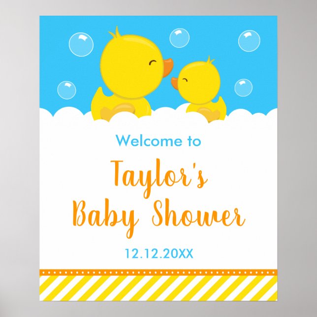 Poster Rubber Ducky Yellow e Blue Chá de fraldas Welcome (Frente)
