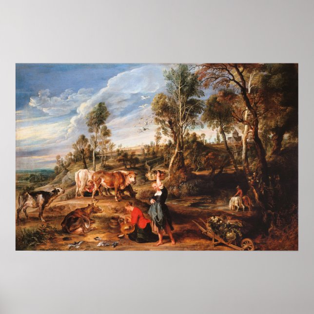Poster Rubens - Leiteiras Com Gado Em Paisagem, Laken (Frente)