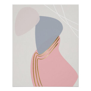 Póster Rubor e Ardósia Abstrato com Curvas de Cobre