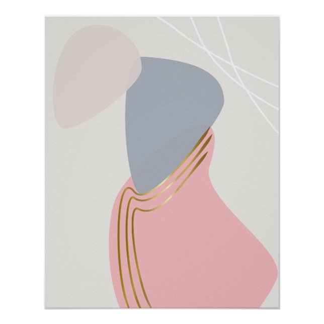 Póster Rubor e Ardósia Abstrato com Curvas de Cobre (Frente)