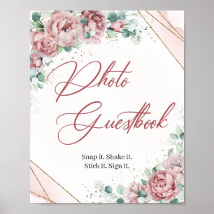 Poster Rubor floral eucalipto Foto Álbum de convidados jo