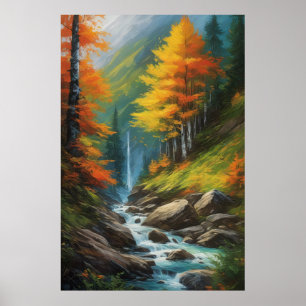 Poster Rubor Stream na Floresta Vibrante do outono