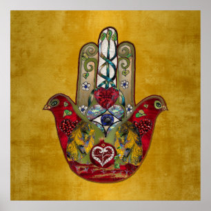 Poster Ruby Pomegranate Heart Bird Hamsa