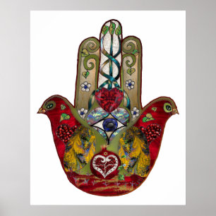 Poster Ruby Pomegranate Heart Bird Hamsa