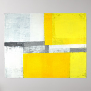 Póster "Ruidosamente" arte abstracta cinzenta e amarela