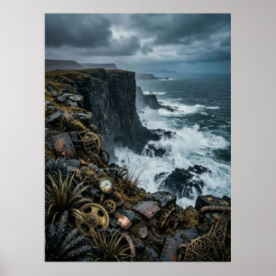 Poster Ruínas da Falésia Oceânica Steampunk