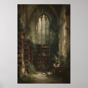 Poster Ruínas de Biblioteca Cobertas de Vegetação com Liv