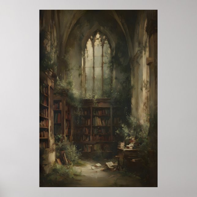 Poster Ruínas de Biblioteca Cobertas de Vegetação com Liv (Frente)