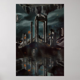 Poster Ruínas Flutuantes Surreais Poço de Obsidiana