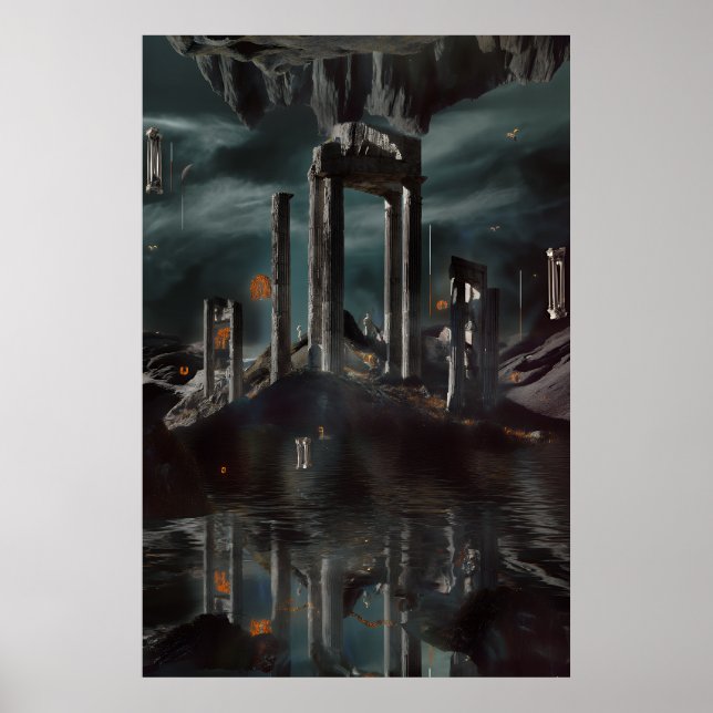 Poster Ruínas Flutuantes Surreais Poço de Obsidiana (Frente)