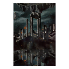 Póster Ruínas Flutuantes Surreais Poço de Obsidiana