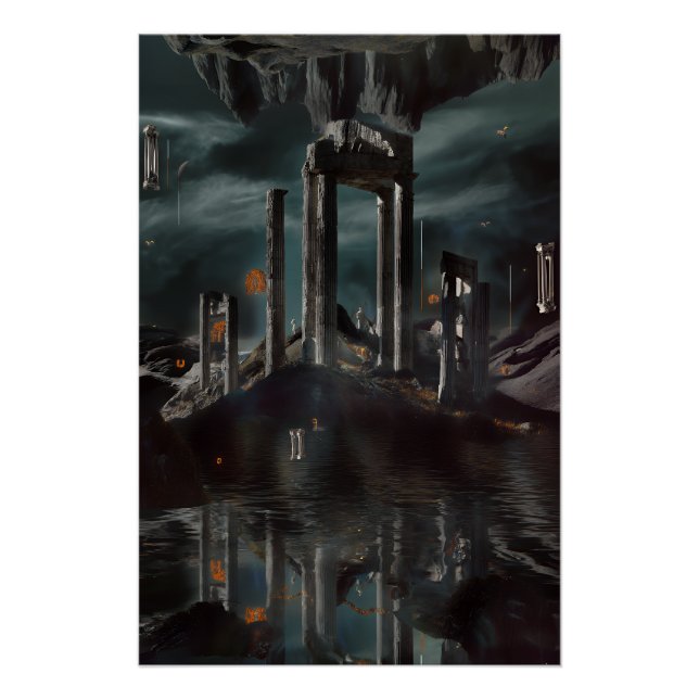 Póster Ruínas Flutuantes Surreais Poço de Obsidiana (Frente)