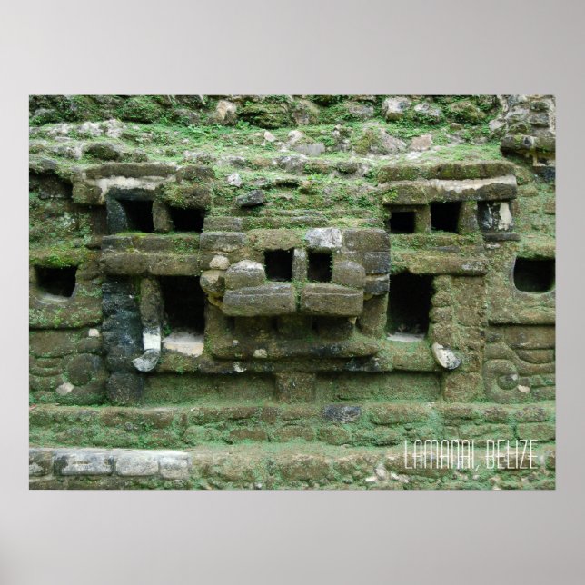 Poster Ruínas Maias de Lamanai em Belize Máscara de Jagua (Frente)
