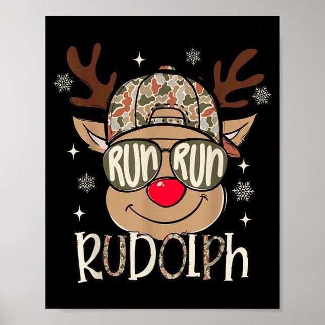 Poster Run Rudolph Santa's Reindeer Christmas Camo Boys T (Frente)