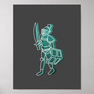 Poster Runescape de Desenho de Linha Knight Preta