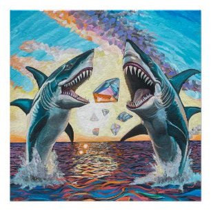 Póster Ruptura de tubarão-chomp para gemas brilhantes