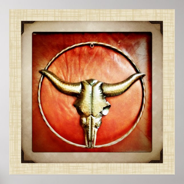 Póster Rusk Country Bull Horns Faux Leather Design (Frente)