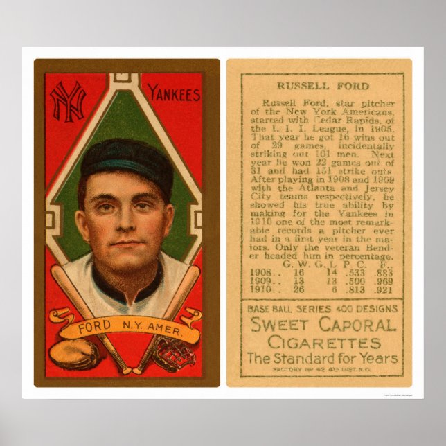 Póster Russell Ford Yankees Baseball 1911 (Frente)