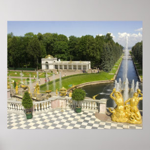 Póster Rússia. Petrodvorets. Palácio Peterhof. Pedro, o