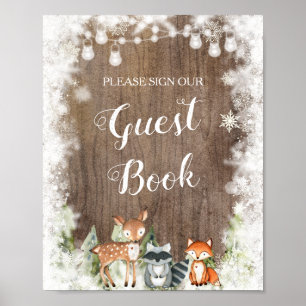 Poster Russo Animais de inverno Woodland Baby Guest Book