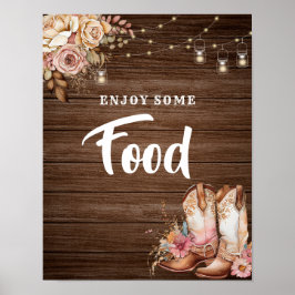 Poster Russo Country Boots Cowgirl Sinal de Comida de Ani