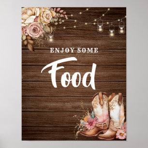 Poster Russo Country Boots Cowgirl Sinal de Comida de Ani