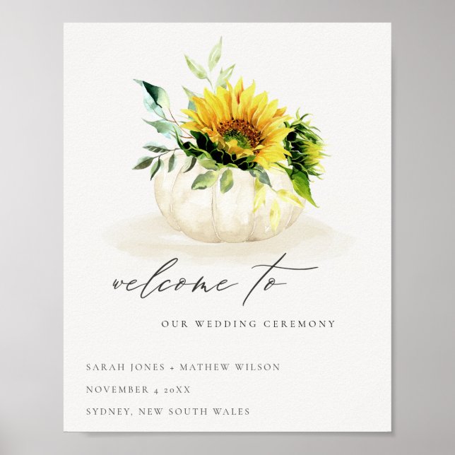 Poster Russo Sunflower Pumpkin Floral Watercolor Bem-vind (Frente)